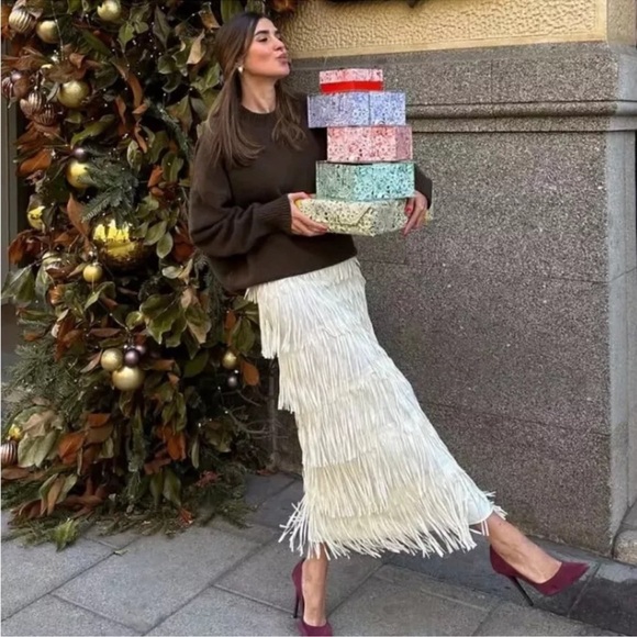 NWT ZARA FRINGED PENCIL SKIRT ZW COLLECTION - Picture 3 of 17